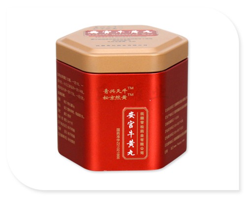 六角牛黃丸鐵皮盒子正面圖 六角牛黃丸鐵皮盒子正面圖