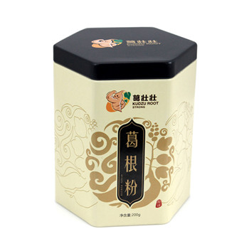 專業制罐廠生產六角形醫藥鐵罐_葛根粉醫用鐵罐包裝